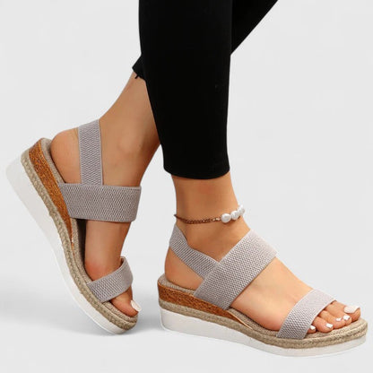 Women's Platform Wedge Sandals with Open Toe and Elastic Strap