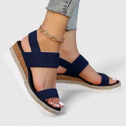 Women's Platform Wedge Sandals with Open Toe and Elastic Strap