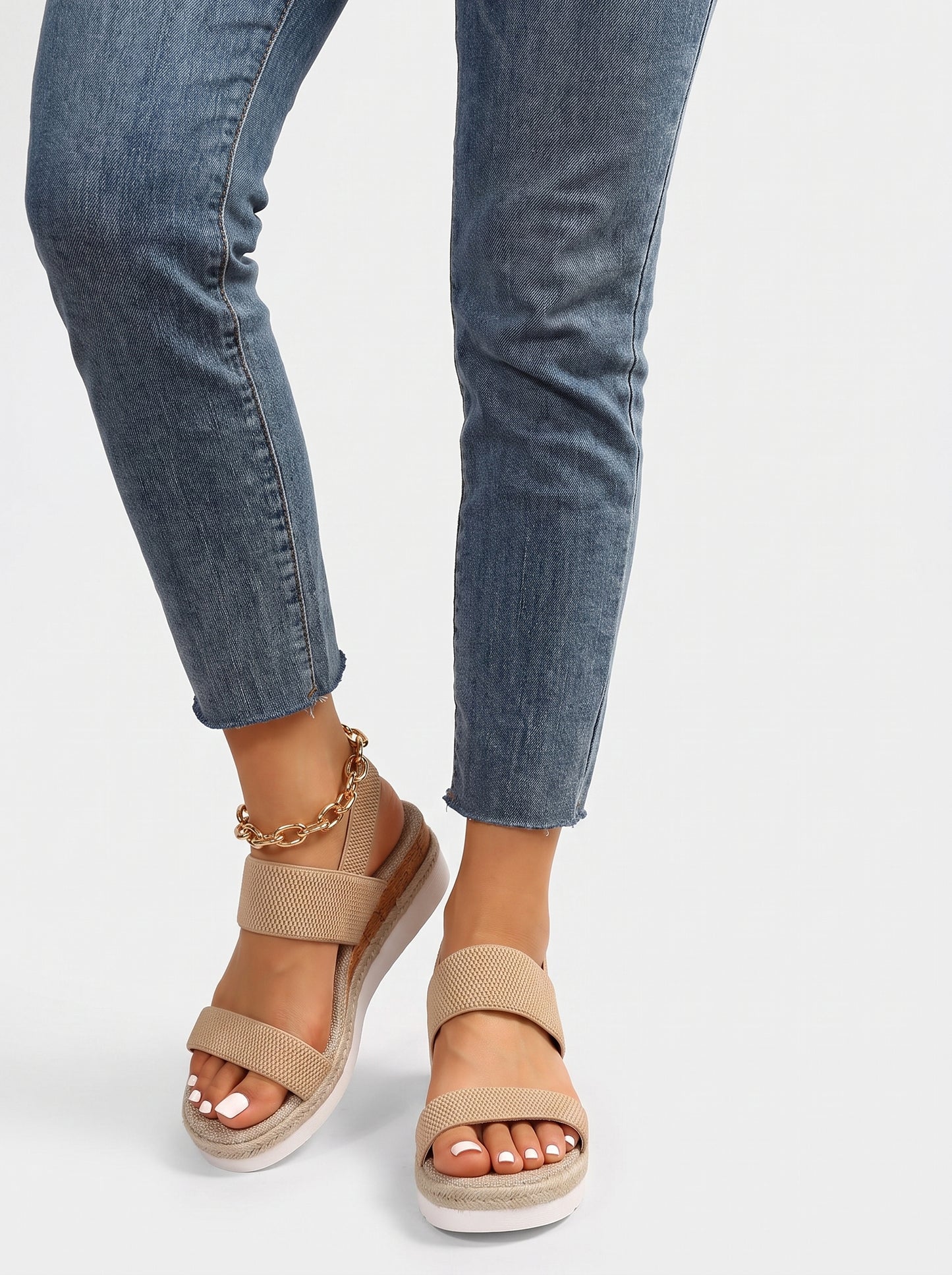 Women's Platform Wedge Sandals with Open Toe and Elastic Strap