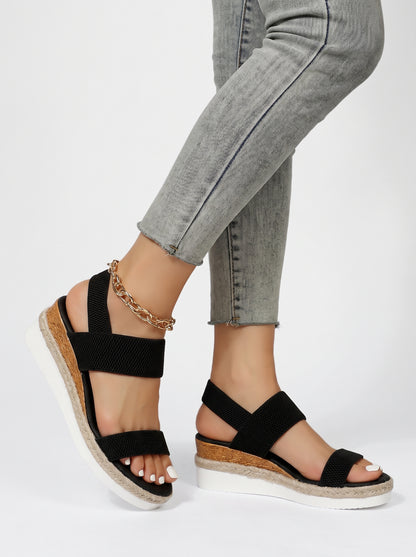 Women's Platform Wedge Sandals with Open Toe and Elastic Strap