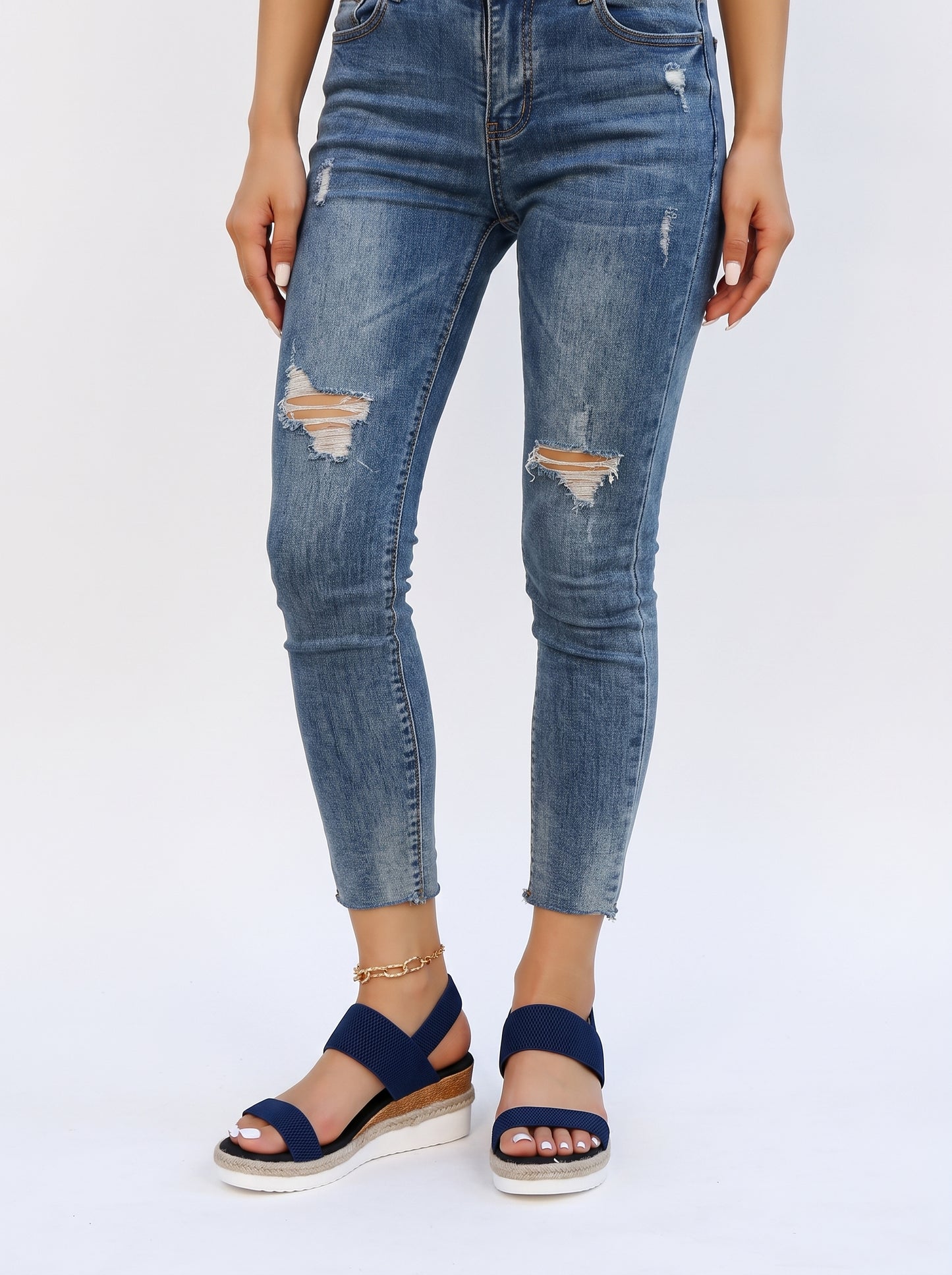 Women's Platform Wedge Sandals with Open Toe and Elastic Strap
