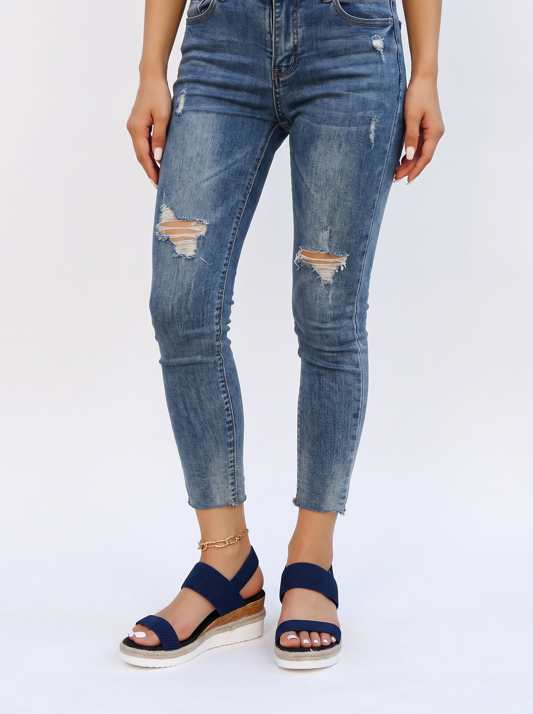 Women's Platform Wedge Sandals with Open Toe and Elastic Strap