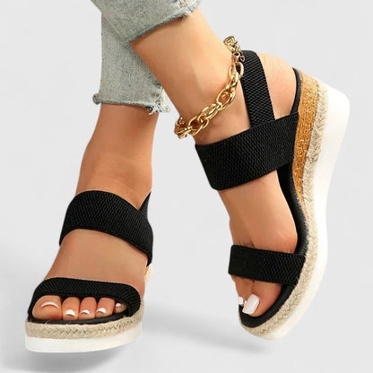 Women's Platform Wedge Sandals with Open Toe and Elastic Strap
