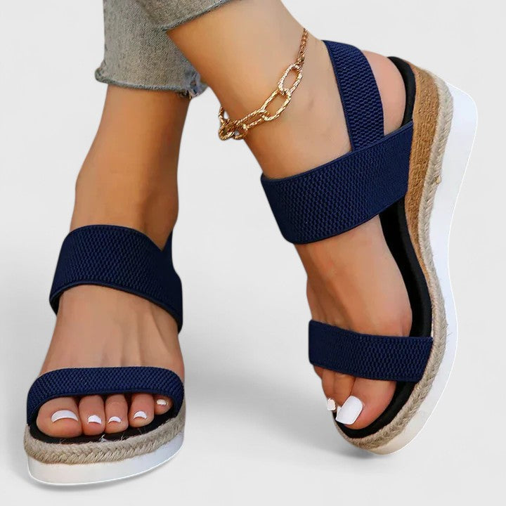 Women's Platform Wedge Sandals with Open Toe and Elastic Strap