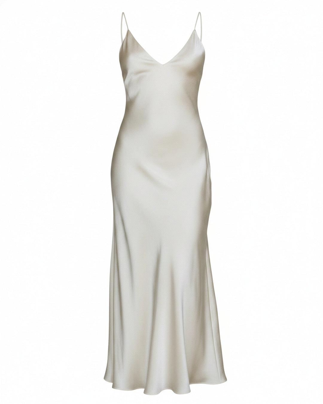 Women's Satin Maxi Slip Dress with V-Neck and Thin Straps