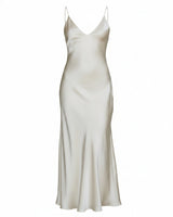 Women's Satin Maxi Slip Dress with V-Neck and Thin Straps