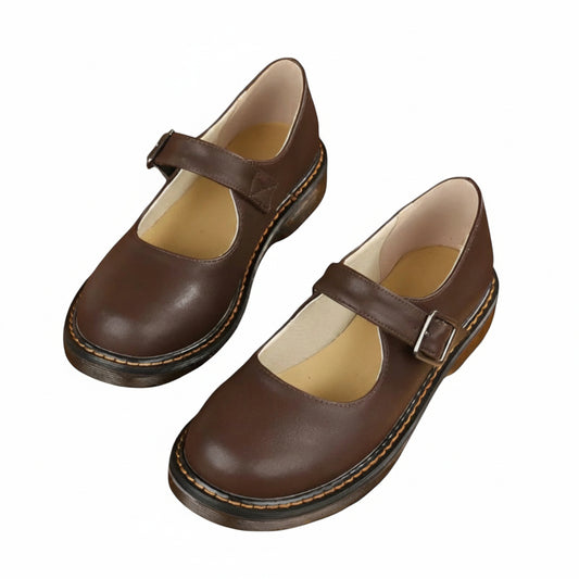 Women's Shoes with Round Toe and Side Buckle Strap