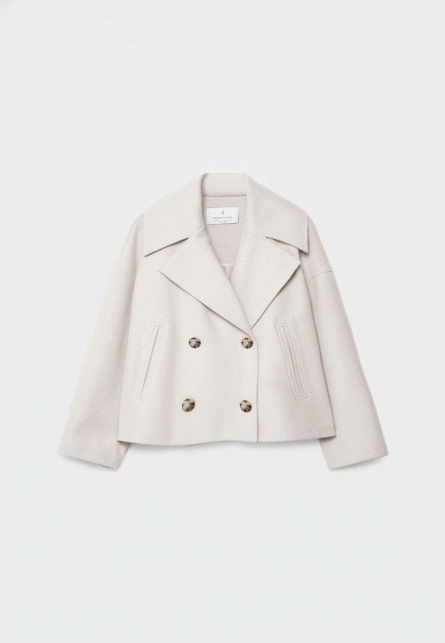 Women's Short Double Breasted Coat with Oversized Lapel