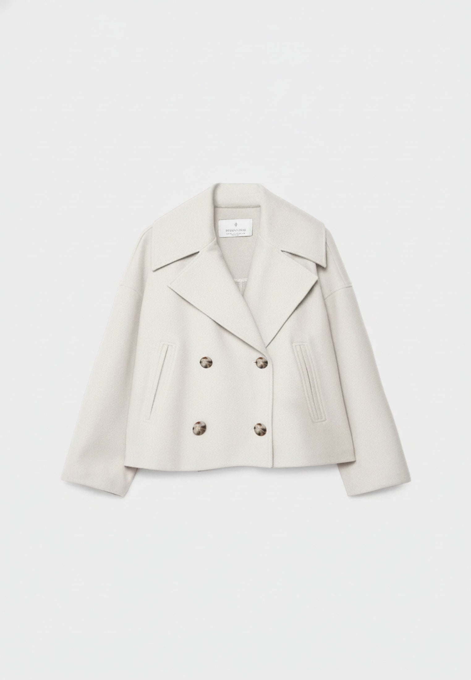Women's Short Double Breasted Coat with Oversized Lapel