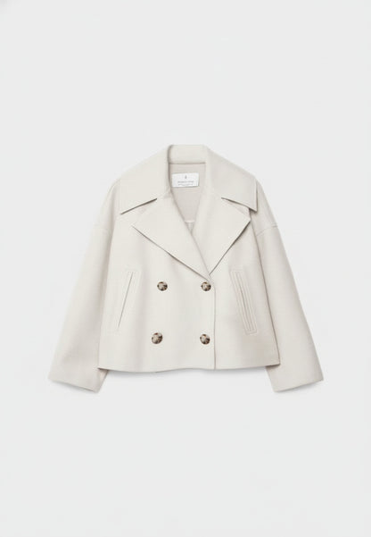 Women's Short Double Breasted Coat with Oversized Lapel