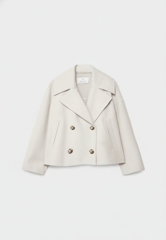 Women's Short Double Breasted Coat with Oversized Lapel