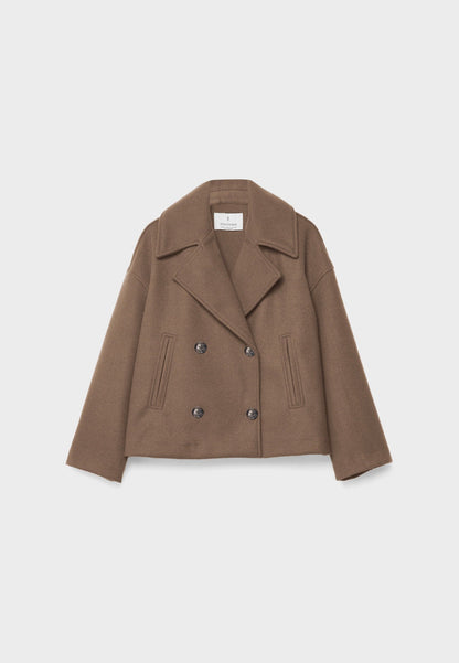 Women's Short Double Breasted Coat with Oversized Lapel