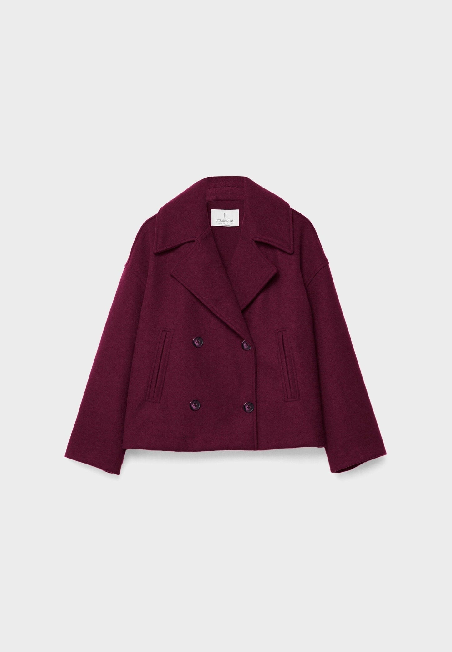 Women's Short Double Breasted Coat with Oversized Lapel