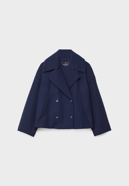 Women's Short Double Breasted Coat with Oversized Lapel