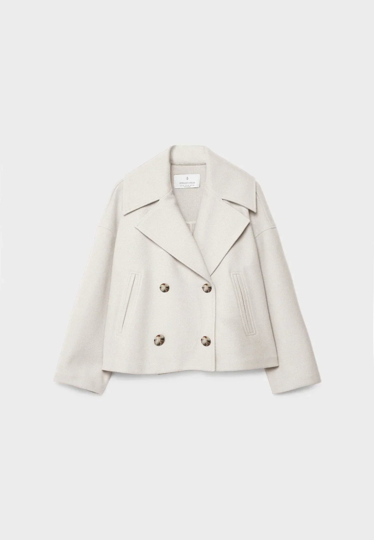 Women's Short Double Breasted Coat with Oversized Lapel