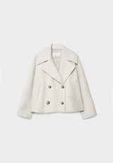 Women's Short Double Breasted Coat with Oversized Lapel