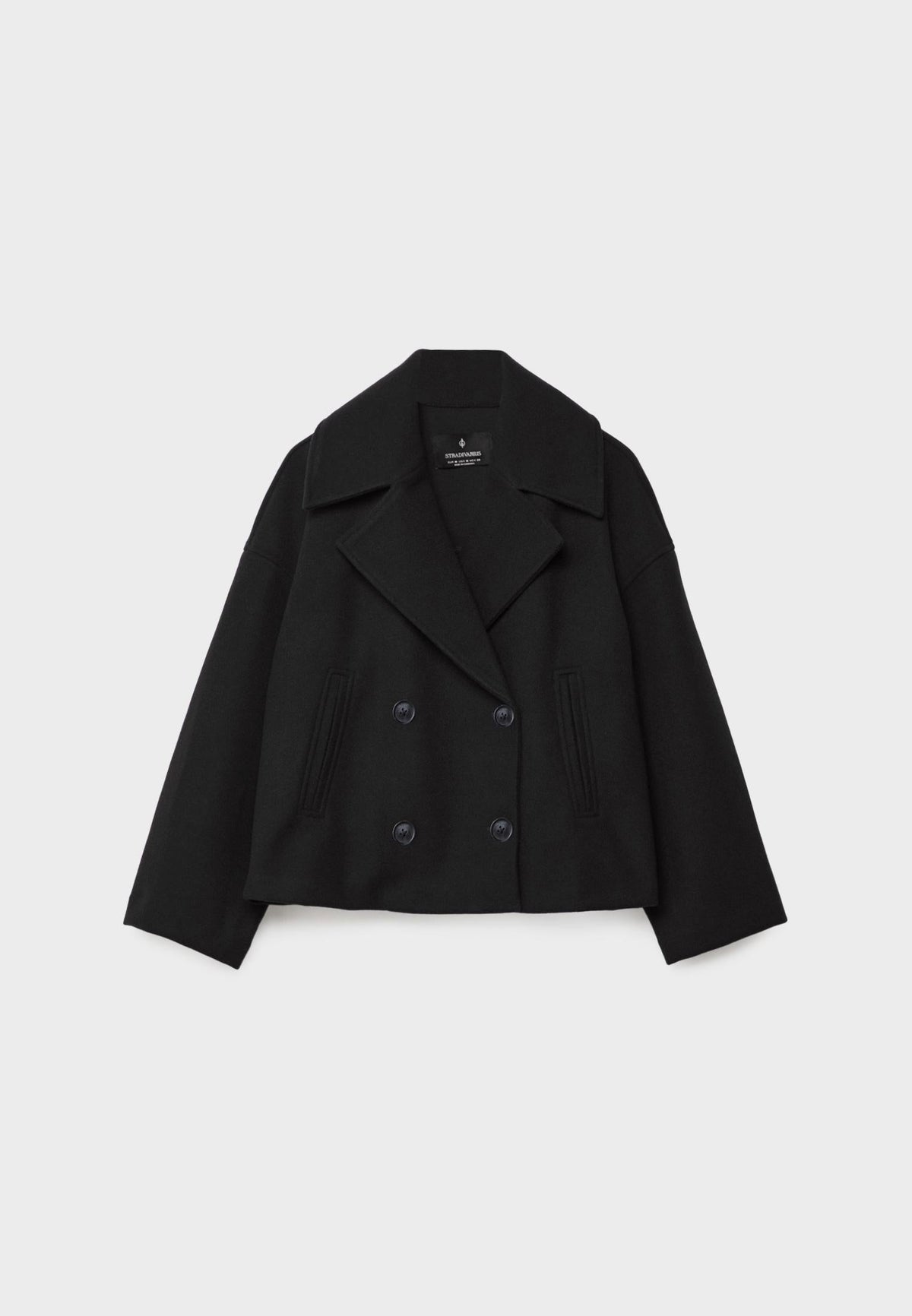 Women's Short Double Breasted Coat with Oversized Lapel
