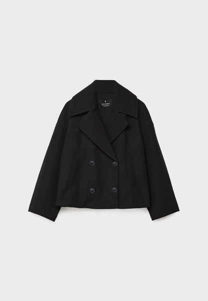 Women's Short Double Breasted Coat with Oversized Lapel