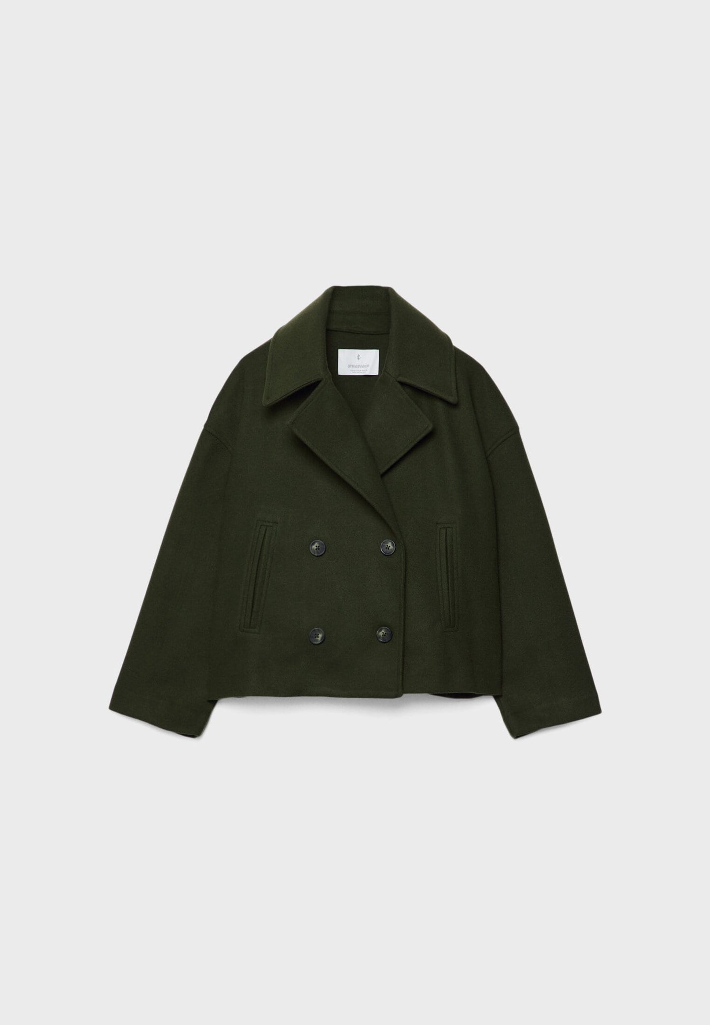 Women's Short Double Breasted Coat with Oversized Lapel