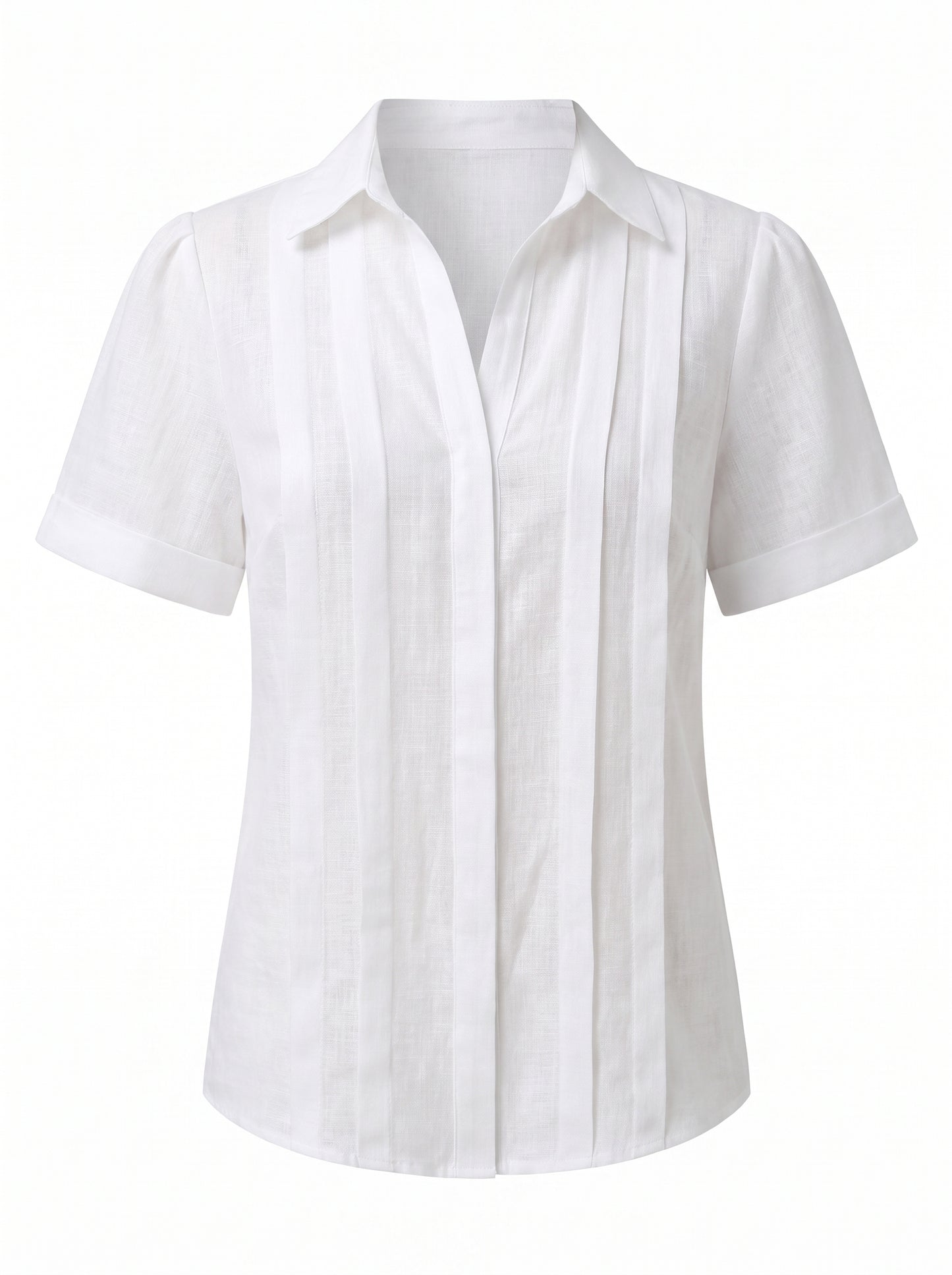 Women's Short Sleeve Blouse with Collar and Pleated Front