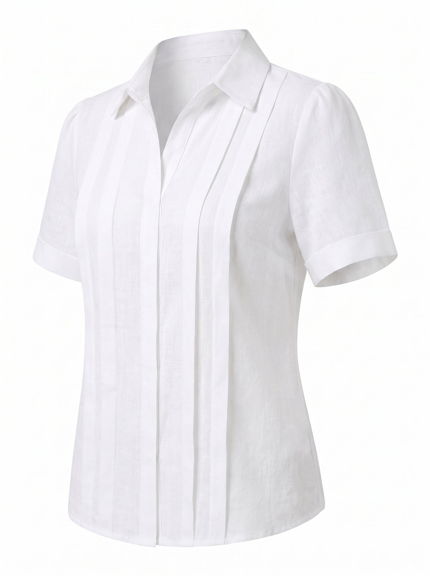 Women's Short Sleeve Blouse with Collar and Pleated Front