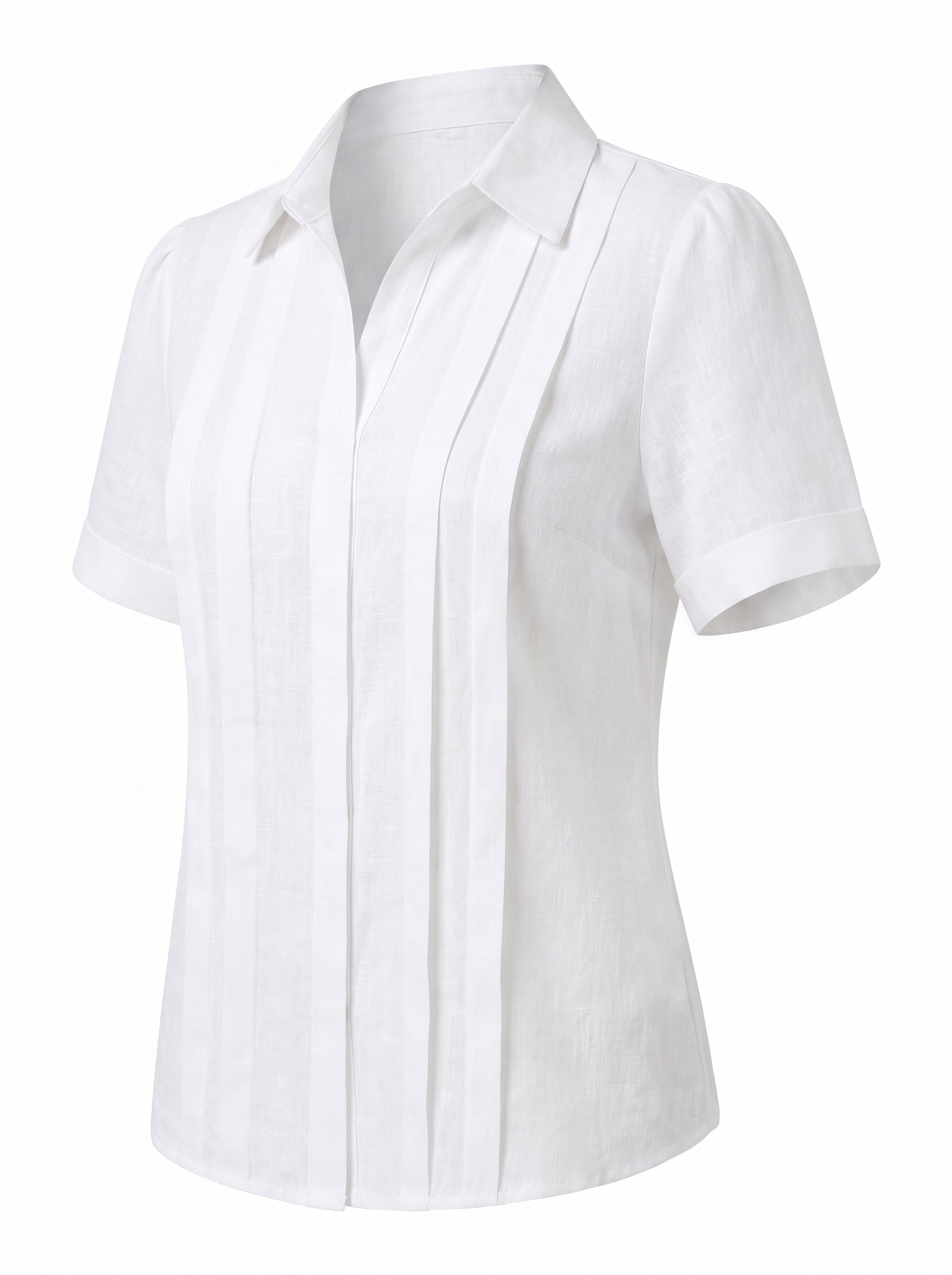 Women's Short Sleeve Blouse with Collar and Pleated Front