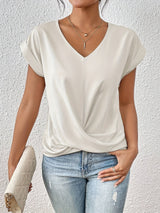 Women's Short Sleeve Blouse with V-Neck and Twist Detail