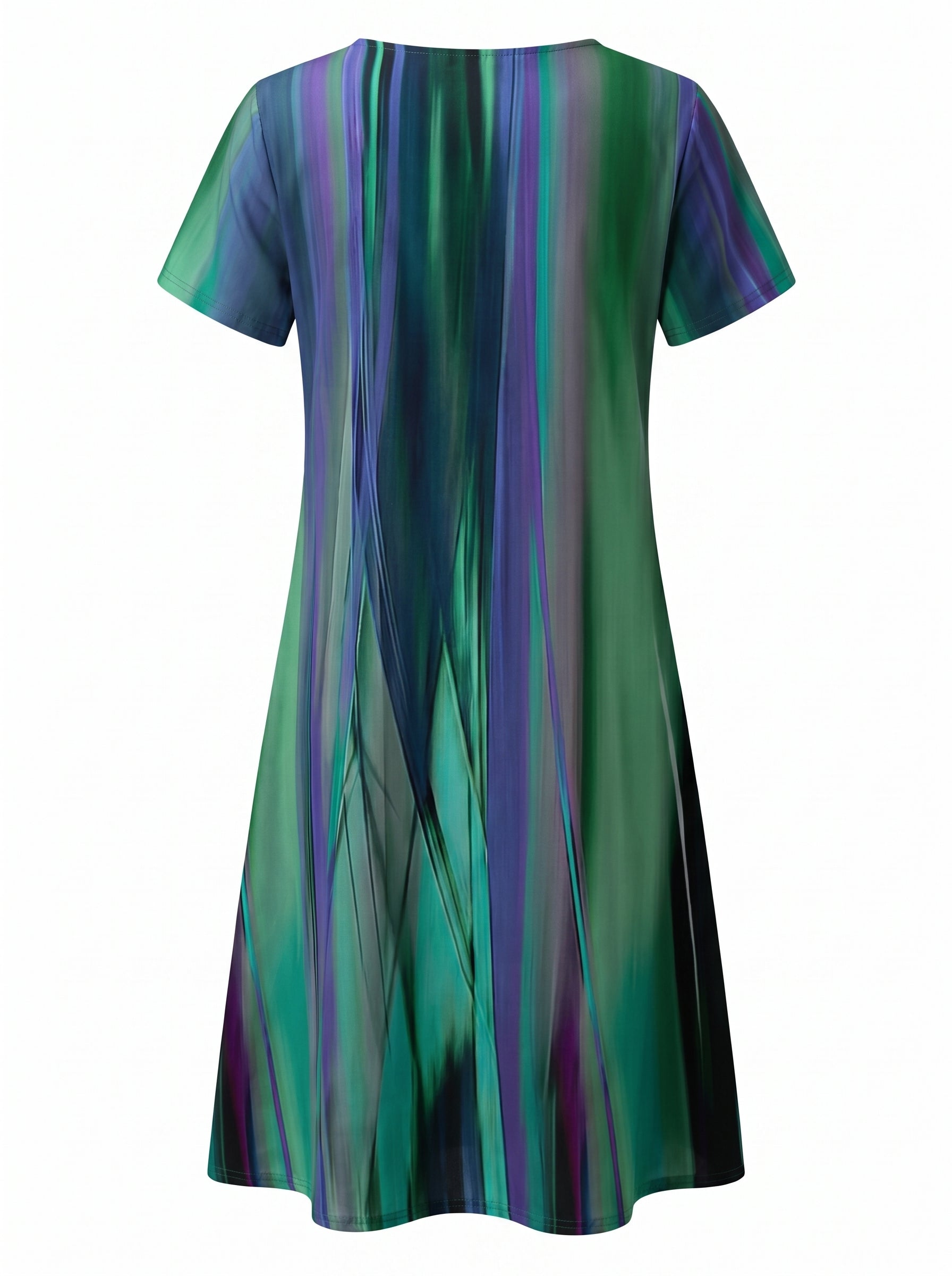 Women's Short Sleeve Round Neck Midi Dress with Abstract Stripe Print