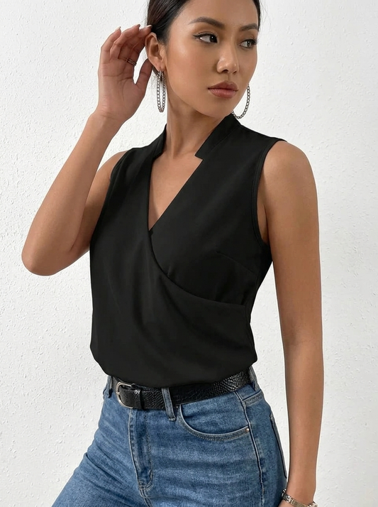 Women's Sleeveless Blouse with V-Neck and Wrap Front