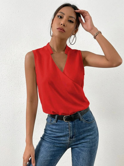 Women's Sleeveless Blouse with V-Neck and Wrap Front
