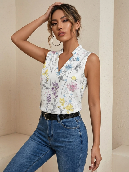 Women's Sleeveless Blouse with V-Neck and Wrap Front