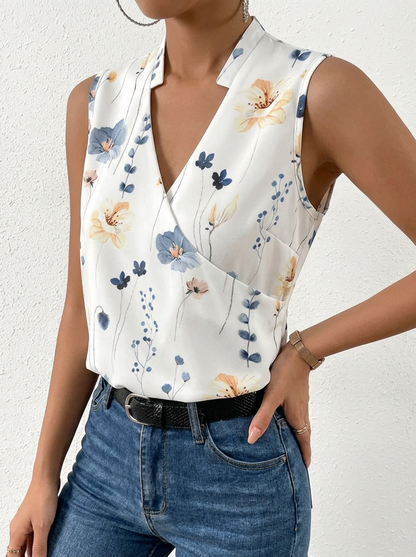Women's Sleeveless Blouse with V-Neck and Wrap Front