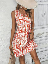 Women's Sleeveless Mini Dress with Abstract Print and Keyhole Neckline