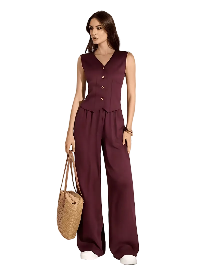 Women's Sleeveless Vest and Wide-Leg Pants Set