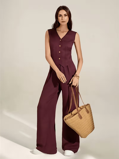 Women's Sleeveless Vest and Wide-Leg Pants Set