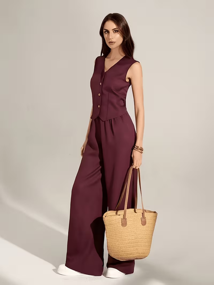 Women's Sleeveless Vest and Wide-Leg Pants Set