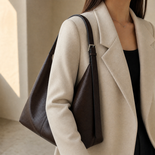 Women's Slouchy Hobo Shoulder Bag with Buckle Strap and Zip Closure