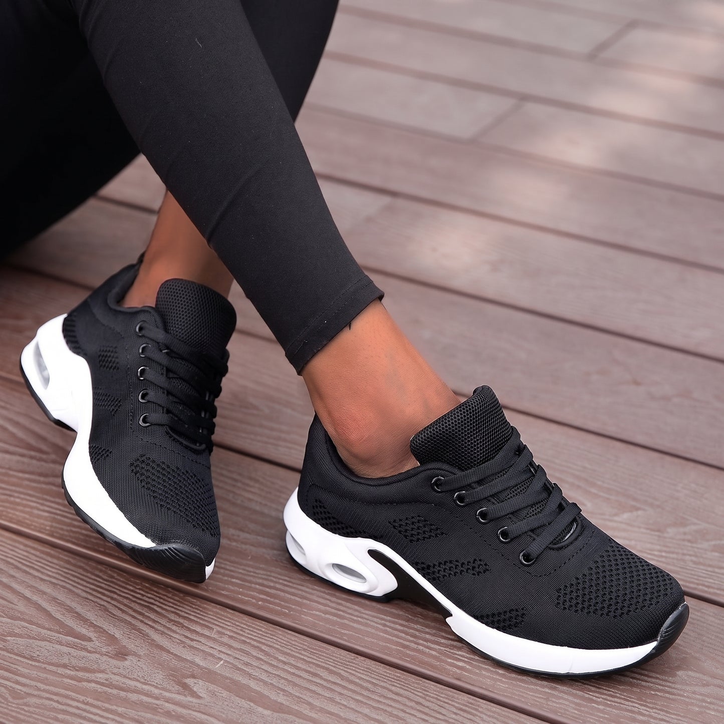 Women's Sneakers with Air Cushion Sole and Lace-Up Closure