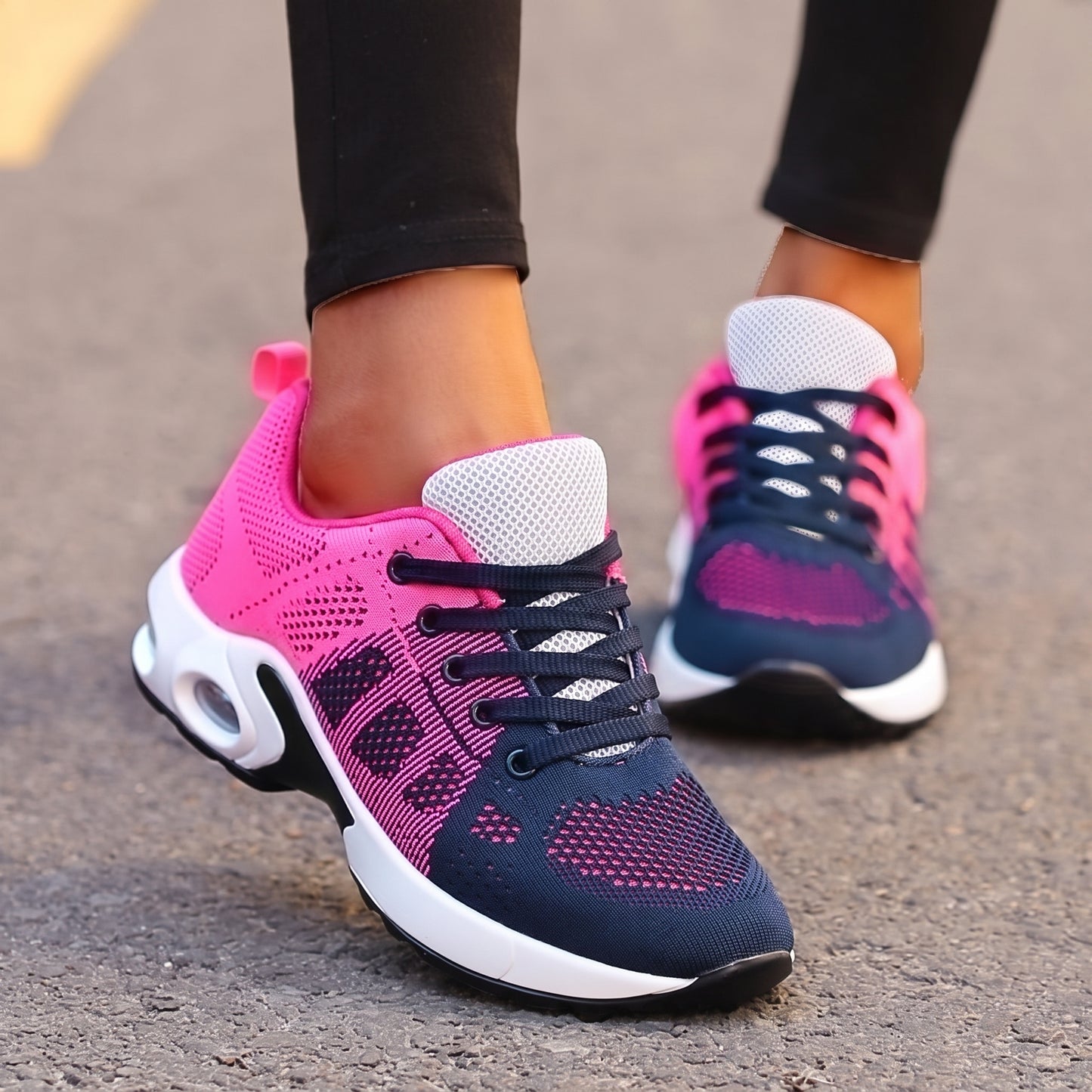 Women's Sneakers with Air Cushion Sole and Lace-Up Closure