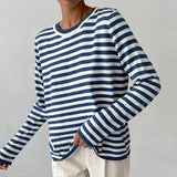 Women's Striped Long Sleeve Top with Round Neck