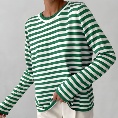 Women's Striped Long Sleeve Top with Round Neck