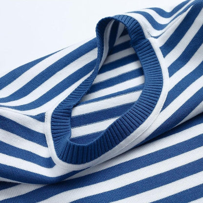 Women's Striped Long Sleeve Top with Round Neck
