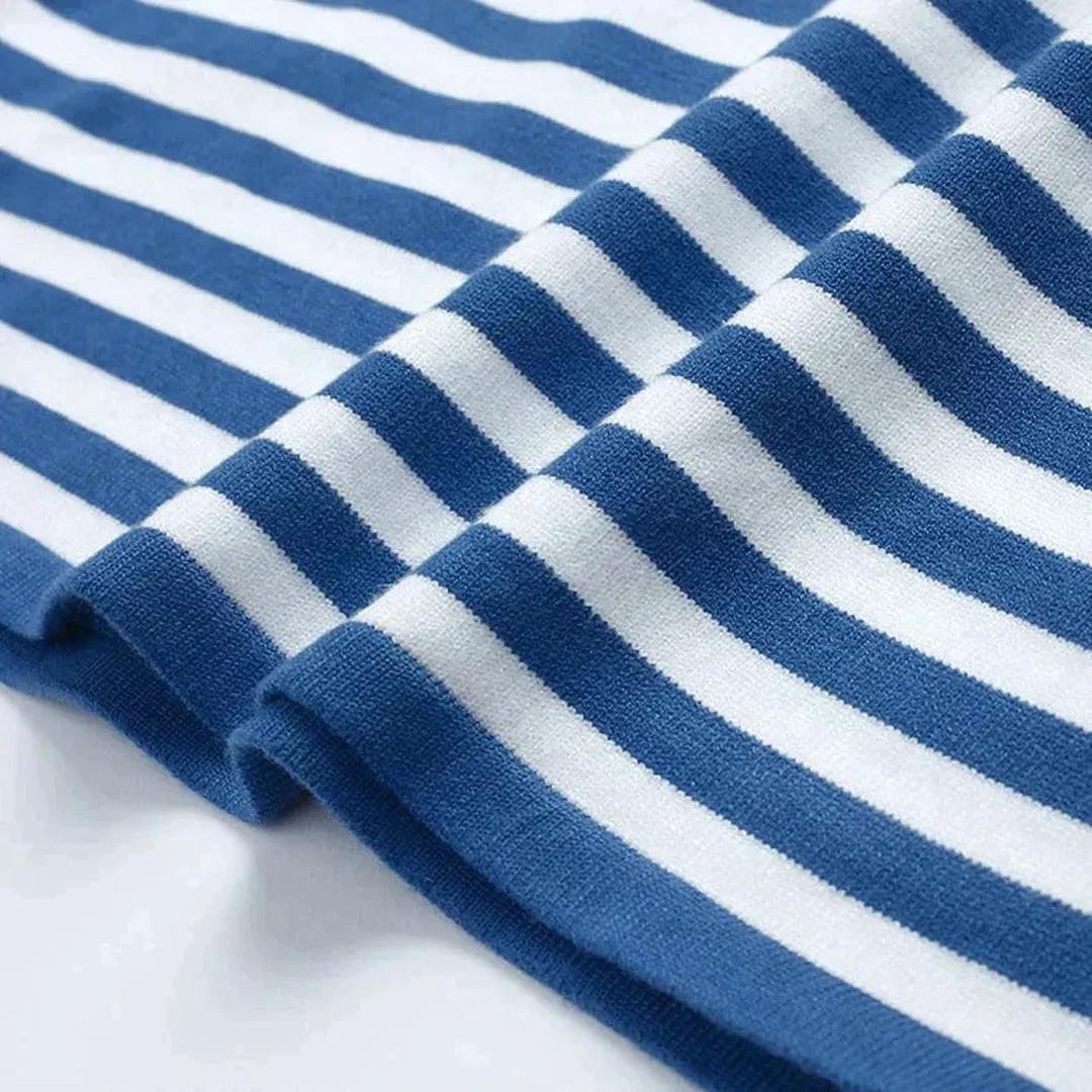Women's Striped Long Sleeve Top with Round Neck