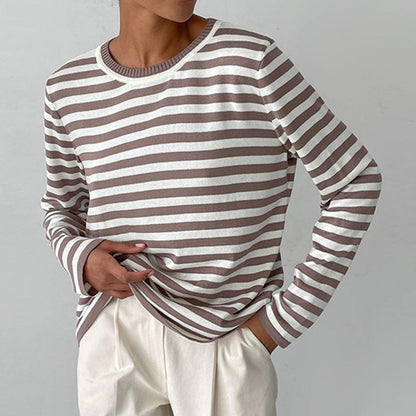 Women's Striped Long Sleeve Top with Round Neck