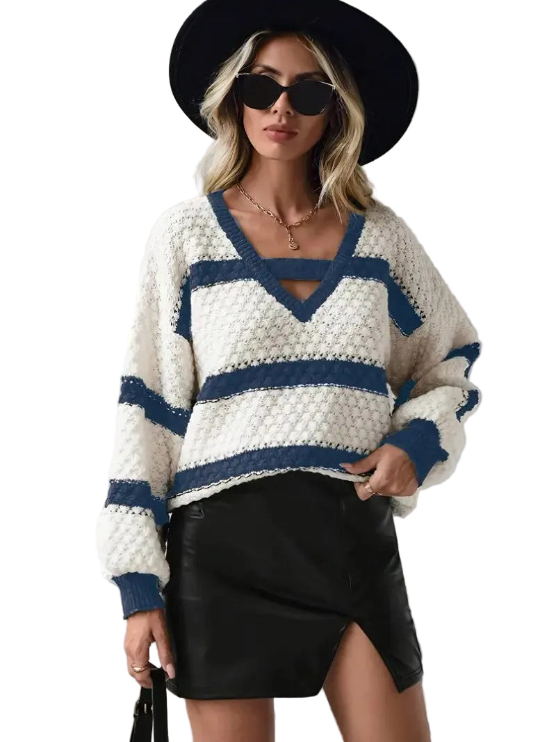 Women's Striped V-Neck Sweater