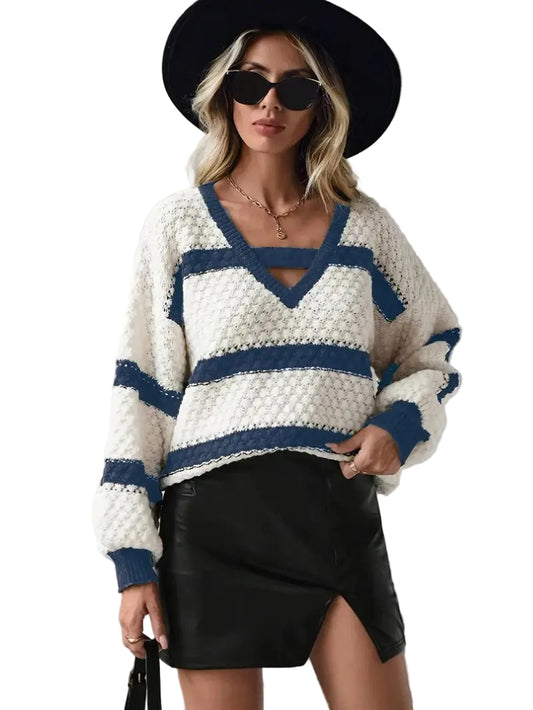 Women's Striped V-Neck Sweater
