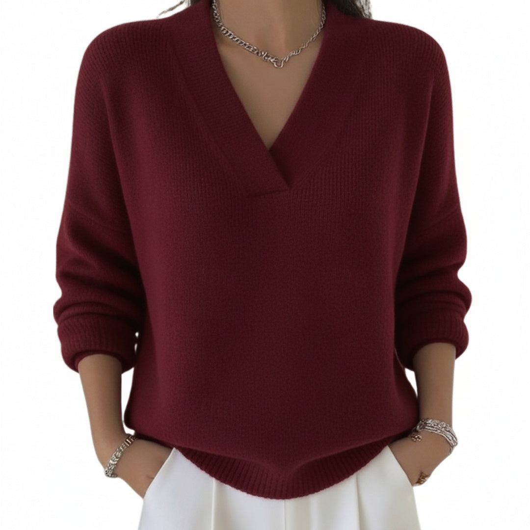 Women's Sweater with Long Sleeves and V-Neck in Relaxed Fit