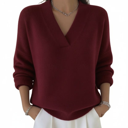 Women's Sweater with Long Sleeves and V-Neck in Relaxed Fit
