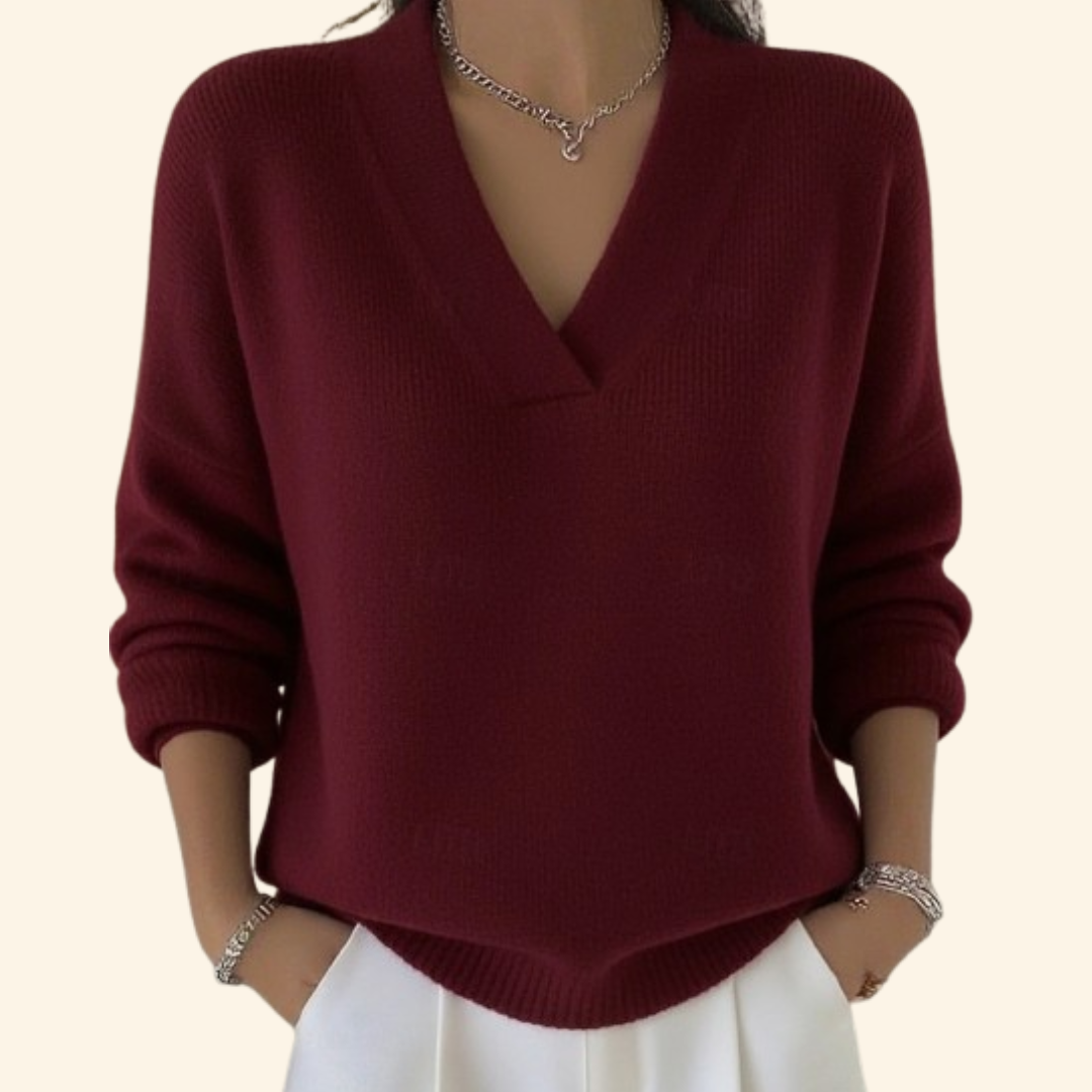 Women's Sweater with V-Neck and Long Sleeves Relaxed Fit
