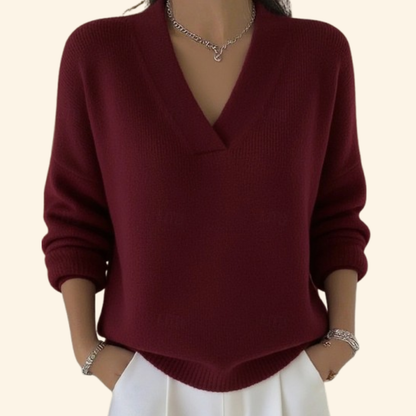 Women's Sweater with V-Neck and Long Sleeves Relaxed Fit
